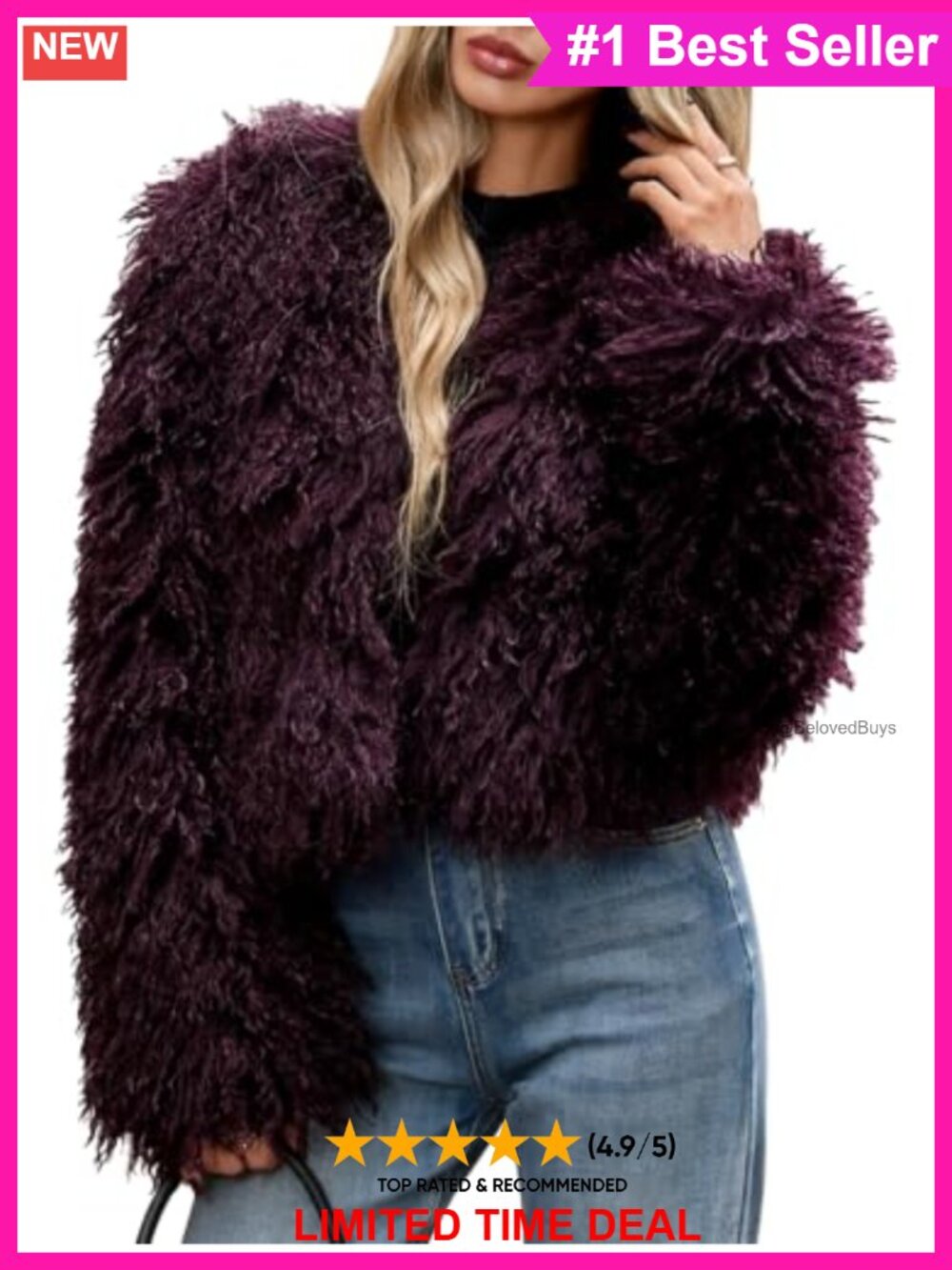 Cropped Faux Fur Coat Fluffy Shaggy Long Sleeve Winter Jacket